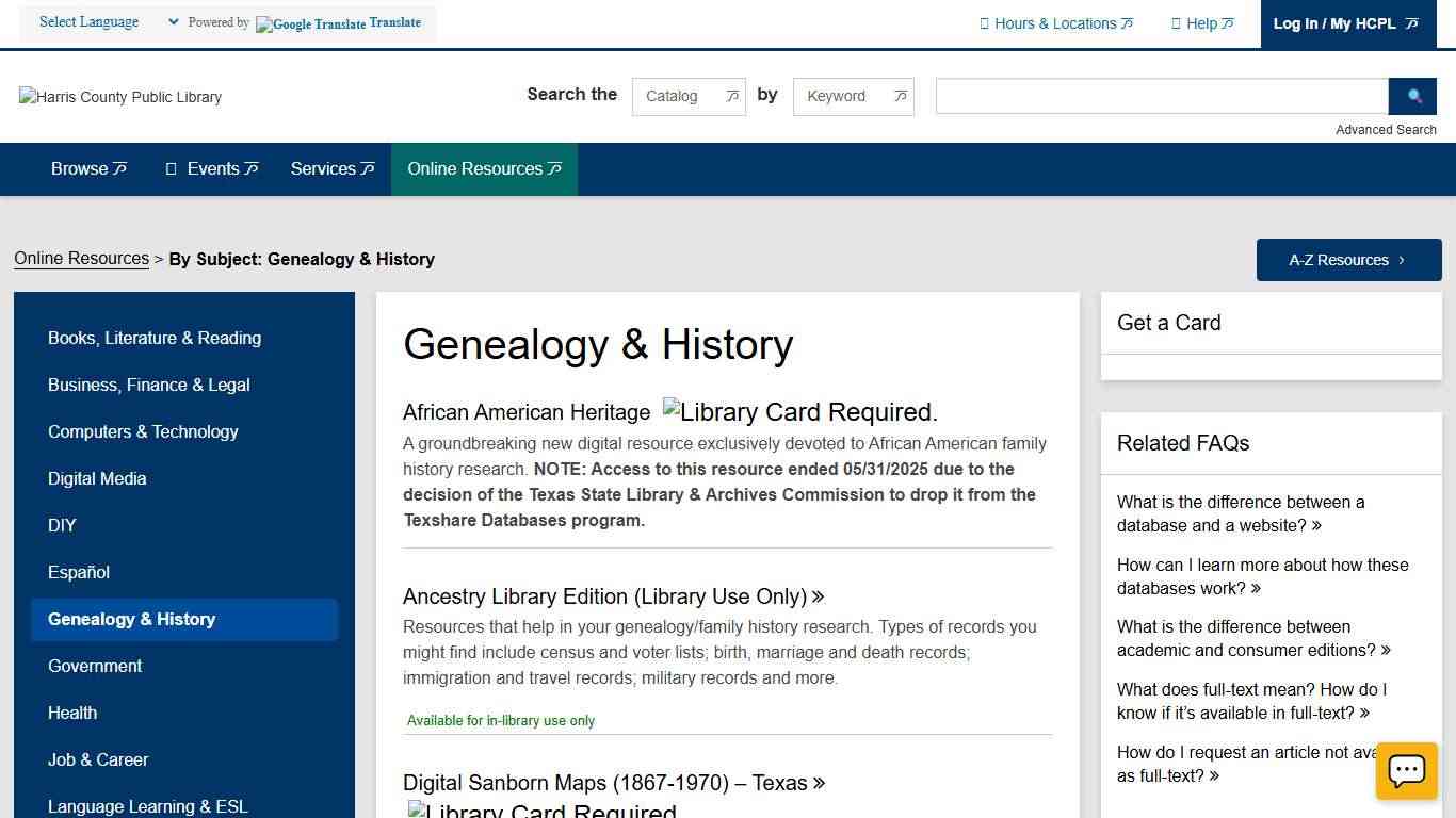Genealogy & History | Harris County Public Library